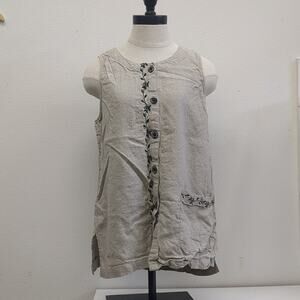 Studio Works Linen rayon blend button down tank top‎ embroidery and pocket 8